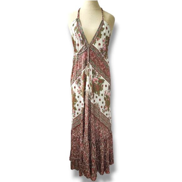 Karma Highway Dresses & Skirts - Karma Highway halter Maxi Dress Boho Patchwork scarf print Whimsy white one size